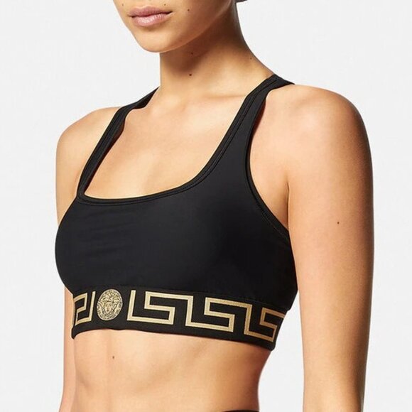 Versace Women's Black Stretch La Greeca Sport Bra US L IT 44